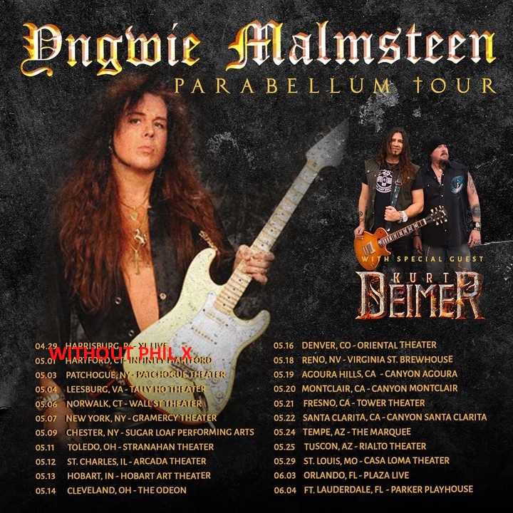 image for the 2022 Yngwie Malmsteen tour promo with Phil X and Kurt Deimer.